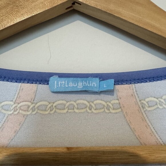 J. McLaughlin Catalina Cloth 3/4 Sleeve Blue Equestrian Scoop Neck L - Picture 2 of 7